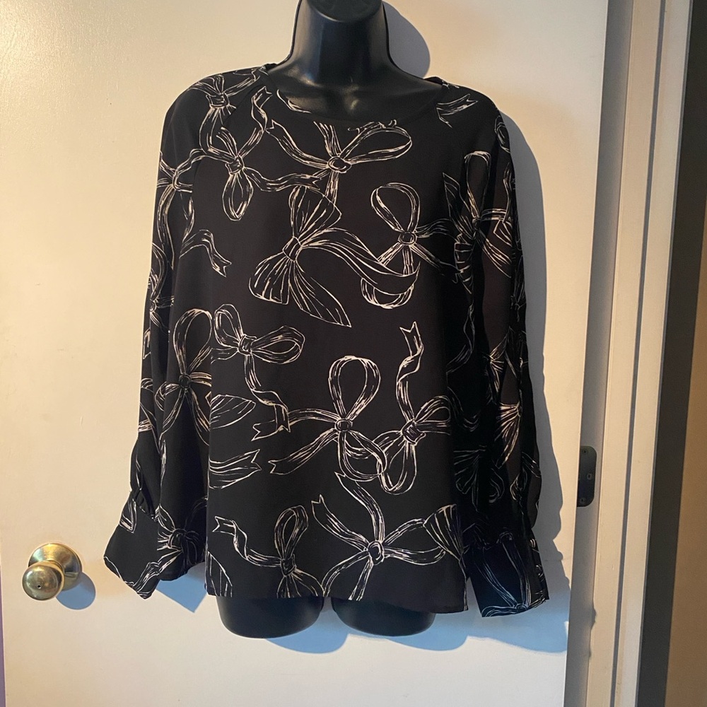 Maurices Black Blouse with White Bow Design Size Medium